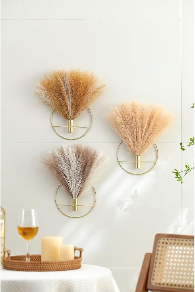 Pretty Jolly Wall Decor Metal Vase Decoration Holder, Mounted Artificial Flowers, Fake Wheat 2 Pack, Art Artificial Greenery, Farmhouse, Boho