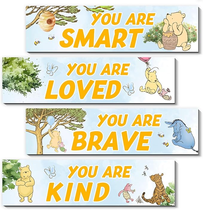 BirtDerr 4PCS Winnie Room Decor-Pooh Sign-Winnie Baby Stuff Vintage Nursery Decor-Pooh Wall Decor Wall Art(Classic)