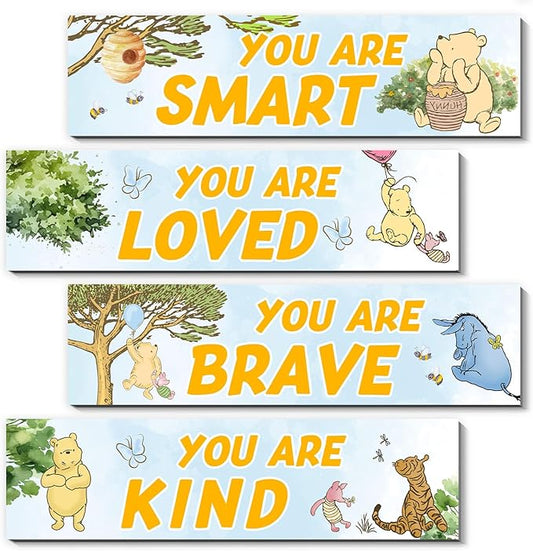 BirtDerr 4PCS Winnie Room Decor-Pooh Sign-Winnie Baby Stuff Vintage Nursery Decor-Pooh Wall Decor Wall Art(Classic)
