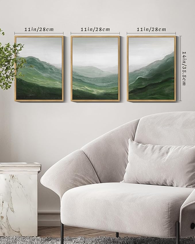 SHENIFY Fog Pine Green Tree Forest Canvas Wall Art 11x14in Framed Nordic Nature Modern Mountain Artwork Prints Decor - Natural Framed