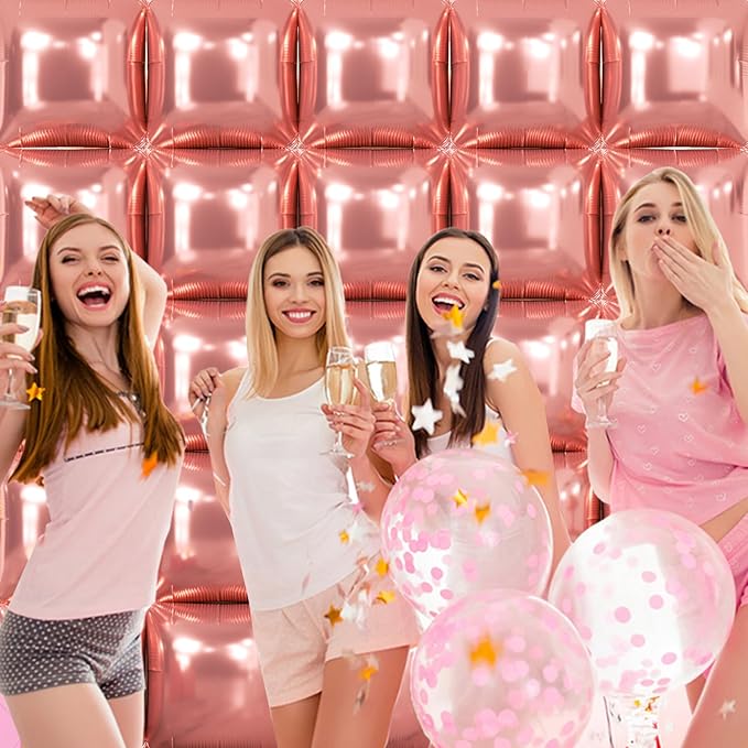 NISOCY 25PCS Rose Gold Square Foil Balloons Wall Backdrop Double Sided Rose Gold Balloon Tunnel Arch Kit for Birthday Valentines Wedding Anniversary Bridal Baby Shower Graduation Party Decorations