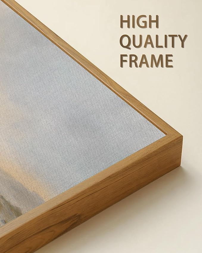 SHENIFY Vintage Framed Wall Art Rustic Dusk in The Forest Landscape Painting Retro Misty Mountains Range Scenery Farmhouse Kitchen Living Room Decor - 8x16in Natural Framed