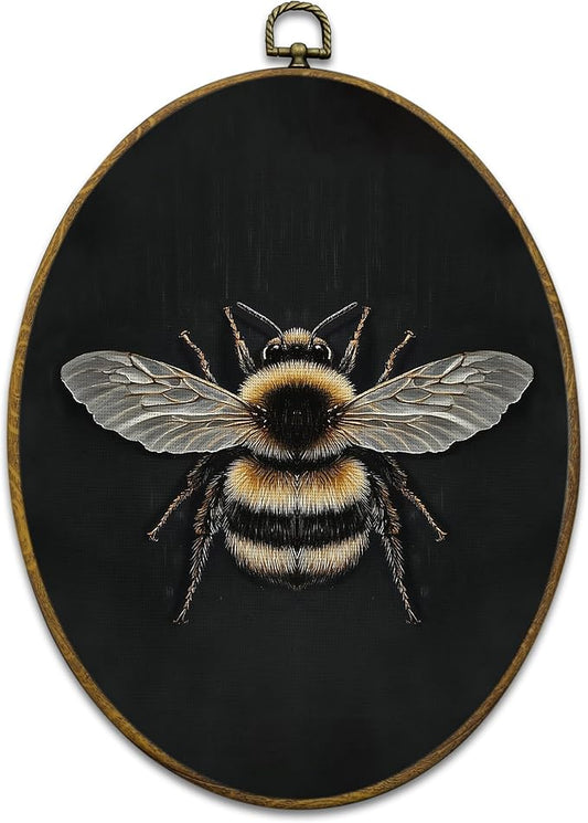 Mcehtle Vintage Bee Wall Art Decor, Moody Honey Bee Cottagecore Oval Framed Canvas Prints 8.6x11.4, Dark Academia Insect Round Wall Hanging Artwork Decorations for Gallery Bedroom Living Room