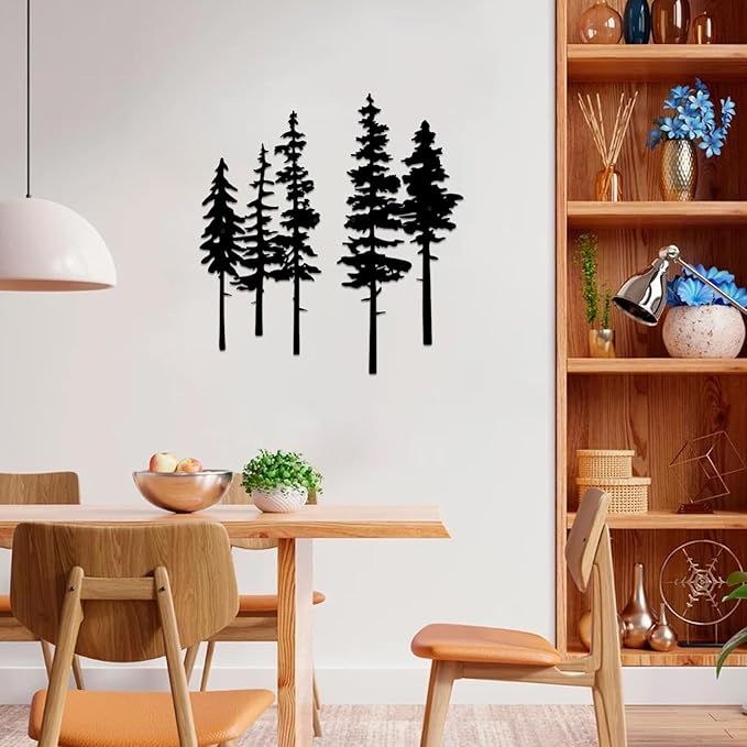 ESTART Metal Pine Tree Wall Art, Metal Tree Wall Decor, Nature Rustic Farmhouse Cabin Decor, Forest Wall Art for Home Living Room Bedroom Office Indoor and Outdoor Decoration (Black)
