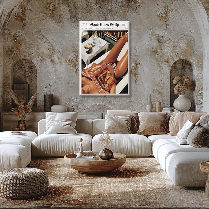 Trendy Newspaper Posters Vintage Good Vibes Daily Wall Art 60s La Dolce Vita Poster Beach Vibe Funky Aesthetic Retro Trippy Art Canvas Prints for Cool Girl Room Home Dorm Decor 24x36inch Unframed