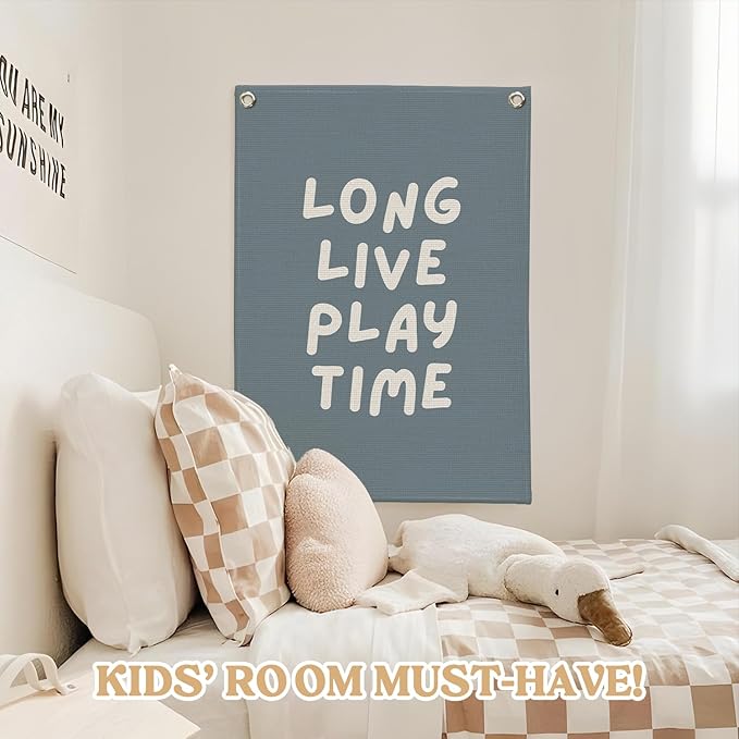 Playroom Wall Decor,Navy Blue Play Room Canvas Banner,Kids Boy Decor Hanging Banner for Nursery,Toddler,Playroom18x25 Inch