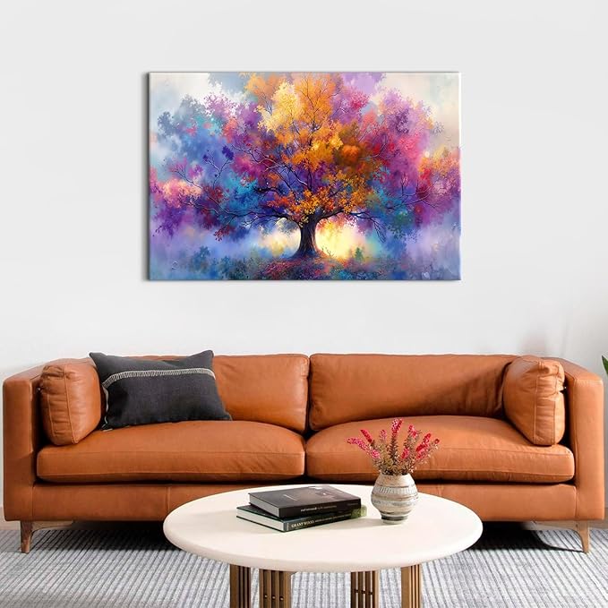 Colourful Tree of Life Wall Art Prints Tree Landscape Canvas Pictures Wall Decor Abstract Floral Trees Paintings Modern Minimalist Aesthetic Artwork for Living Room Bedroom Home Decoration 32x48"