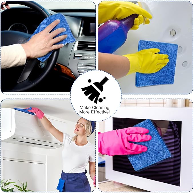 Macarrie 200 Pieces Microfiber Cleaning Cloths Bulk Absorbent Microfiber Towels Reusable Lint-Free Streak Free Wash Rags for House Kitchen Office Restaurants Bar Shop Car, 12 x 12 Inches (Royal Blue)