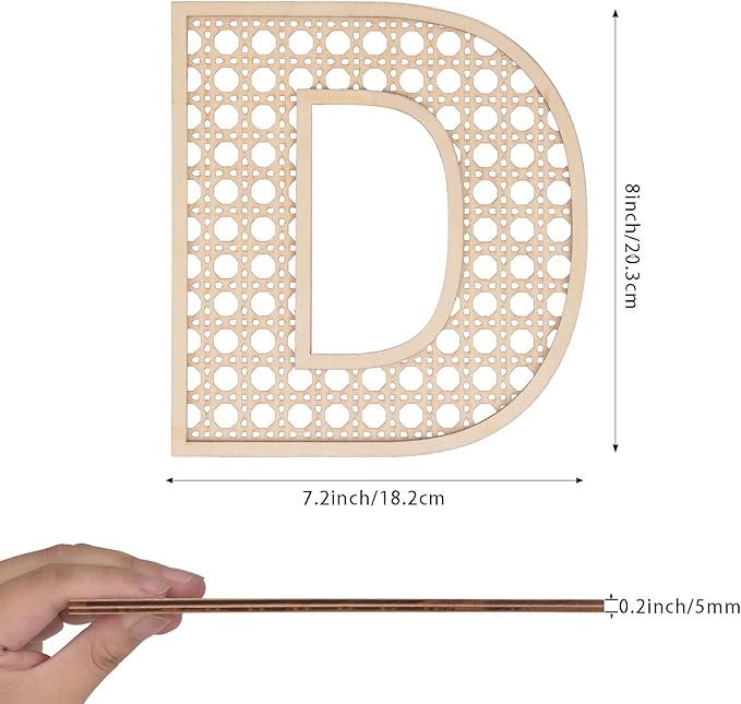 Wooden Rattan Letters 8 inch Wood Letters D for Wall Decor Crafts Boho Nursery Decor for Baby Shower Wedding Bedroom Name Signs Large Rustic Letter Home Decoration