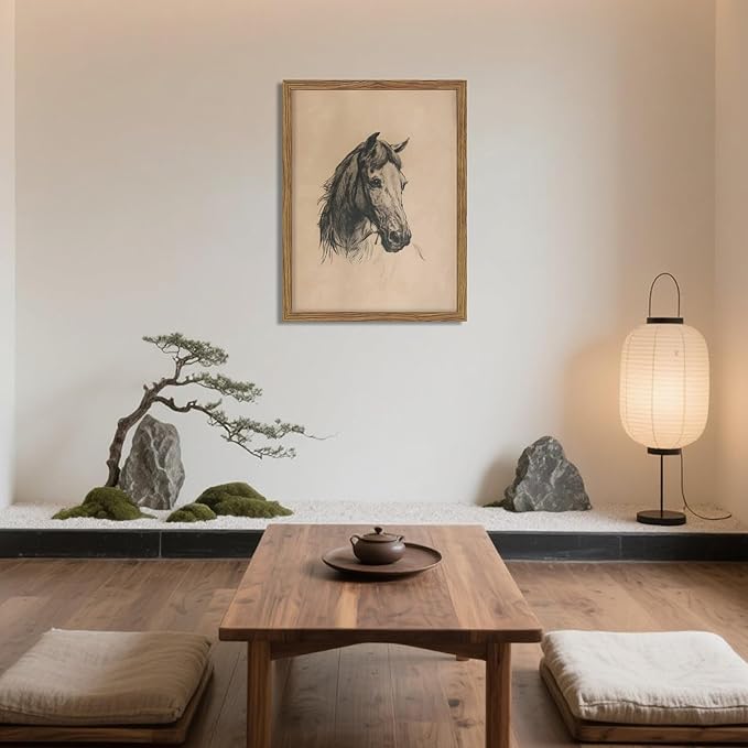 Framed Horse Wall Art, Vintage Horse Head Sketch Canvas Print, Farmhouse Animal Wall Decor, Classic Country Pictures Artwork for Living Room Bedroom Home Decor – 8x10 inch