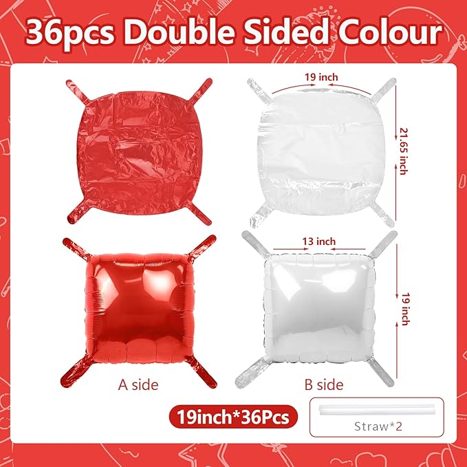 NISOCY 36PCS Red White Square Foil Balloons Wall Backdrop Double Sided Red Pearl White Balloons Arch Kit for Birthday Wedding Bridal Shower Valentine Anniversary Party Decorations