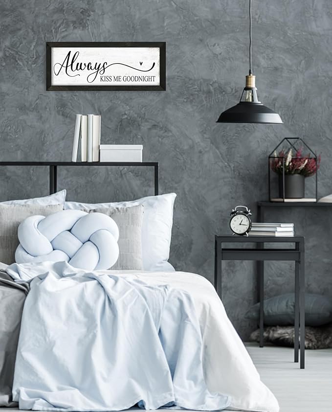 YPY Always Kiss Me Goodnight sign: Sound absorbing painting Wall Art - Wall Decor Farmhouse Decoration for Home Living Room Bedroom, Bible Verse Sign 6" x 14.5"
