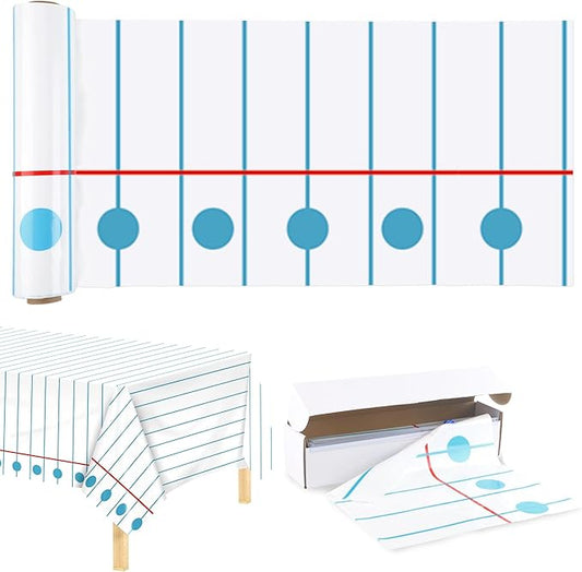 Kochorie Back to School Notebook Tablecloth Roll 54 Inch X 100 Feet Plastic Disposable Table Cover with Slide Cutter Welcome Back to School Waterproof Tablecloth for First Day of Classroom Graduation