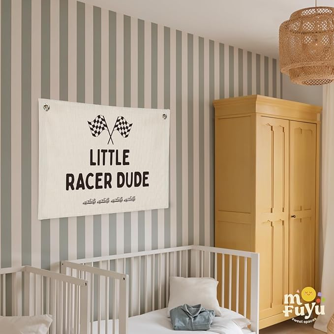 Playroom Decor,Little Racer Dude Canvas Banner,Race Car Room Decor for Boys,Cars Bedroom Decor,Toddler Boy Wall Hanging for Bedroom or Playroom, 30x20 Inch