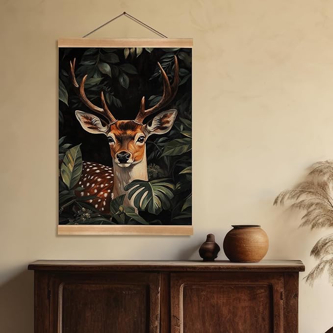ZTGDA William Morris-Inspired Wall Art Poster, Vintage Deer Hanging Wall Painting Animal Buck Art, Mid-Century& Dark Academia Decor, Gothic Canvas Poster for Office and Home 12x16inch(Deer-01)
