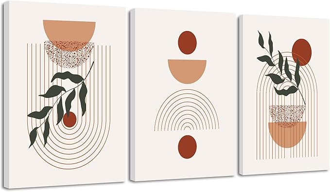 Drsoum Green Botanical Boho Plant Wall Art Framed Modern Sage Wall Decor Abstract Geometry Lines Artwork Hallway Bedroom Prints Ready to Hang 12x16in Framed