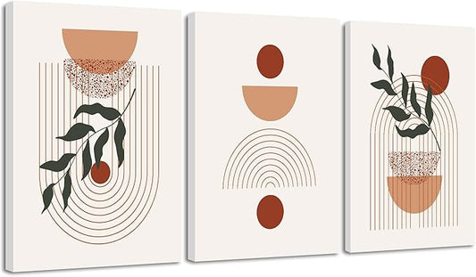 Drsoum Green Botanical Boho Plant Wall Art Framed Modern Sage Wall Decor Abstract Geometry Lines Artwork Hallway Bedroom Prints Ready to Hang 12x16in Framed