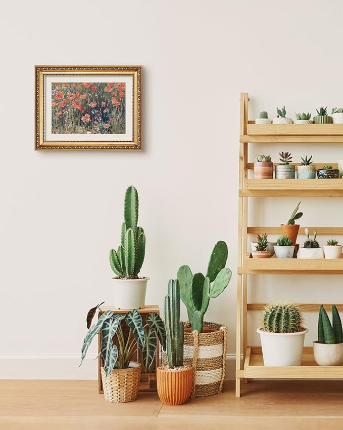 VIYYIEA Gold Framed Impressionist Wildflower Meadow Canvas Wall Art, Vintage Floral Painting for Sophisticated Living Room or Master Bedroom | Lightweight No-Glass Design | 11x14 Inch