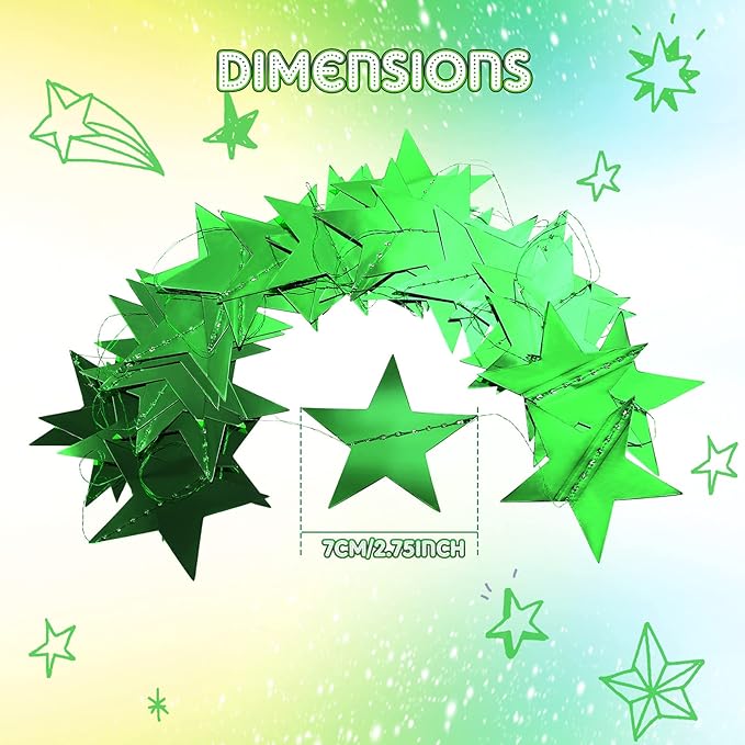 Patelai Glitter Star Garland Banner 2026 Graduation Decor 130 Feet Star Hanging Banner Twinkle Backdrop for Party Birthday Classroom Wedding Supplies(Green)
