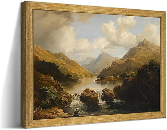 Framed Vintage Landscape Wall Art Home Decor, Retro Mountain Vintage Painting Prints, Countryside Farmhouse Landscape Wall Decor, Canvas Wall Art for Living Room Bedroom Home Bathroom Decor 12x16 Inch