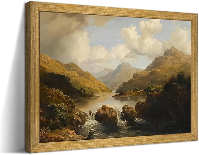 Framed Vintage Landscape Wall Art Home Decor, Retro Mountain Vintage Painting Prints, Countryside Farmhouse Landscape Wall Decor, Canvas Wall Art for Living Room Bedroom Home Bathroom Decor 8x10 Inch
