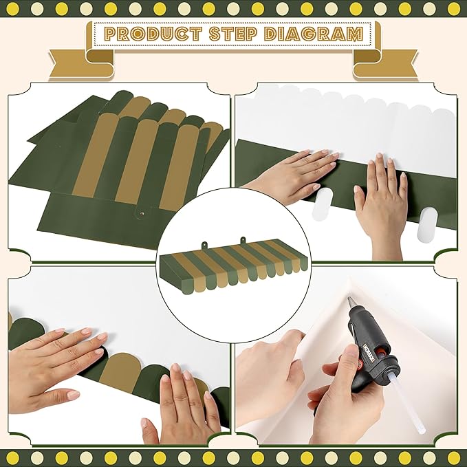 Boao 4 Pack Circus Awning Decoration 3D Stripe Cardboard Awning Carnival Wall Decor Circus Party Favors for Lemonade Stand Bakery Ice Cream Truck Bulletin Board Decor(Green)