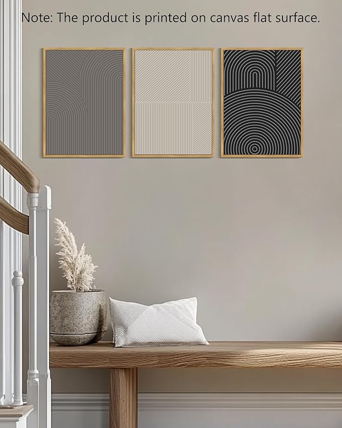 Drsoum Minimalist Abstract Wall Art Framed Modern Boho Neutral Line Wall Decor Mid Century Geometric Artwork Bedroom Living Room 12x16in Natural Framed