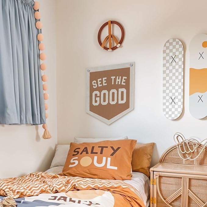 Inspirational See The Good Pennant Flags Playroom, Boy Girl Kids Nursery Decor, Vintage Inspirational Wall Hanging Decor, 12.4x14 in