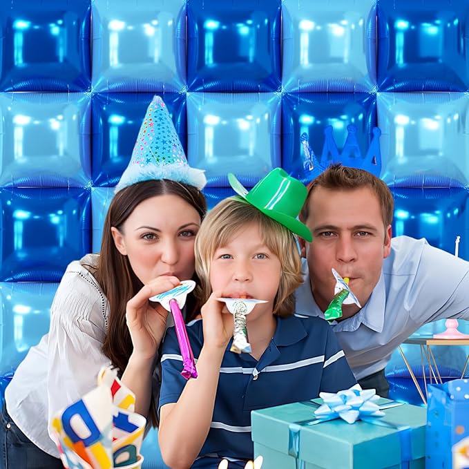 NISOCY 25PCS Deep Blue Square Foil Balloons Wall Backdrop Double Sided Pearl Blue Balloons Arch Kit for Birthday Graduation Baby Shower Wedding Memorial Day Party Decorations