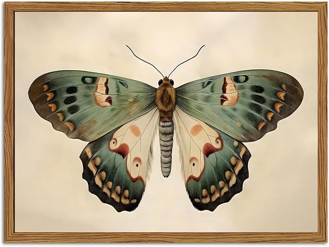 Framed Vintage Butterfly Canvas Wall Art, Moody Insect Wall Decor Paintings, Cottagecore Moth Artwork Pictures Prints Antique Home Decor for Living Room Bedroom Bathroom 12x16 inch