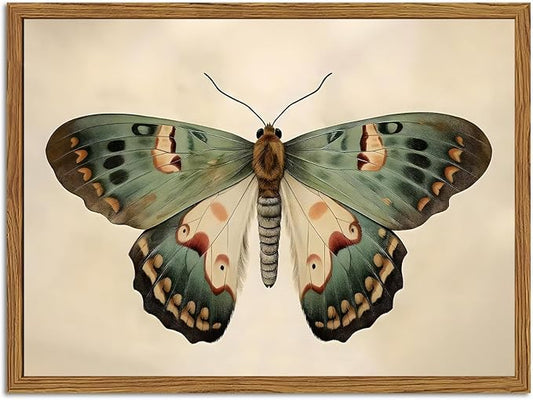 Framed Vintage Butterfly Canvas Wall Art, Moody Insect Wall Decor Paintings, Cottagecore Moth Artwork Pictures Prints Antique Home Decor for Living Room Bedroom Bathroom 12x16 inch