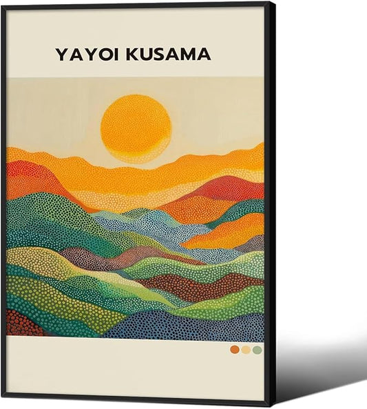 Yayoi Kusama1986 Wall Art Japanese Gallery Exhibition Wall Decor Yayoi Kusama Poster Abstract Landscape Canvas Print for Japanese Home Bedroom Decorations Artwork20x30in Black Framed