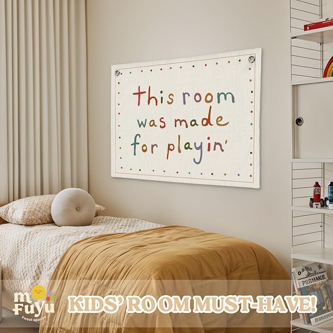 Playroom Wall Decor,Boho Long Live Playtime Linen Canvas Banner, Decor,Toddler Wall Decor for Toddler Boys Toy Room Bedroom,30x20 Inch