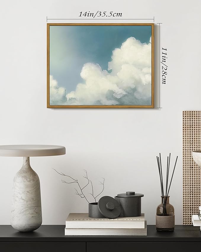 SHENIFY Vintage Framed Wall Art Cloud in Sky Landscape Scenery Rustic Home Decor Retro Decorations for Farmhouse Hallway Bedroom Ready to Hang Wall Artwork - 11x14in Natural Framed