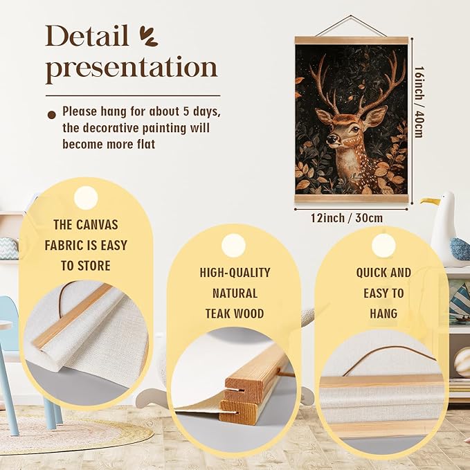 ZTGDA Vintage Deer Poster – William Morris Inspired Buck Wall Art, Gothic Animal Canvas Painting, Mid-Century & Dark Academia Decor for Office or Home, Best Father Day Gift (Deer-02)