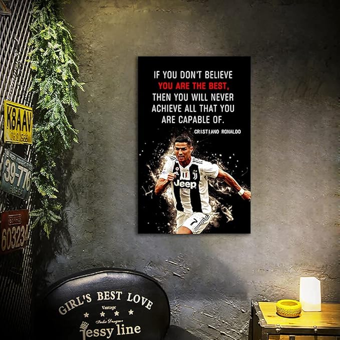 AMART SUN Football Sports Decor • Superstar Quote Poster Inspirational Canvas Wall Art • Motivational Artwork Modern Home Decor For Home,Office,Gym,Classroom Wall Decor Framed Ready to Hang