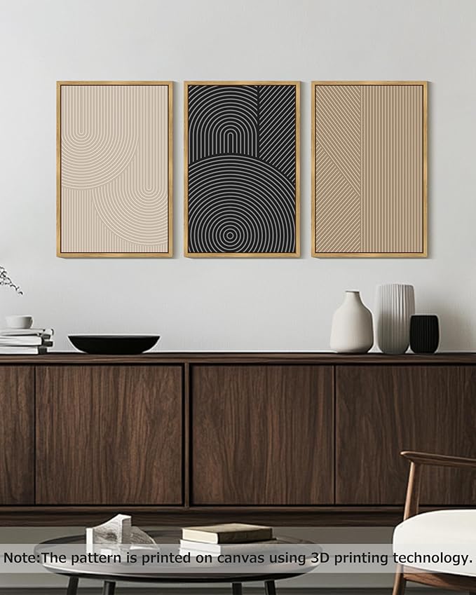 Drsoum Minimalist Boho Wall Art Framed Modern Abstract Neutral Line Wall Decor Mid Century Geometric Artwork Bedroom Living Room 16x24in Natural Framed