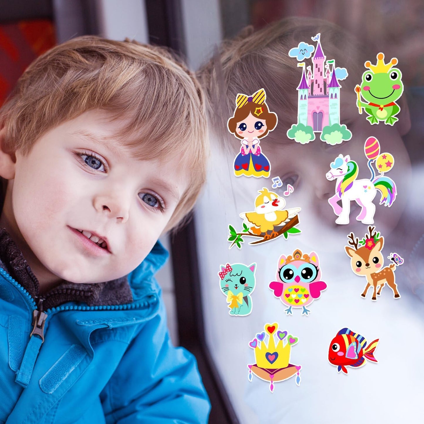 Window Clings Stickers for Kids Window Gel Clings Decals Thick Gel Clings Toddlers and Adults Classroom Home Nursery Airplane Birthday Party Supplies (Princess1)