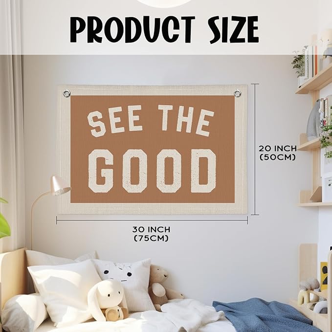 See The Good Wall Decor, Inspirational Wall Decor, Boho Accent Vintage See The Good Sign Linen Banner Wall Hanging Banner Flag, Accent Wall Decor