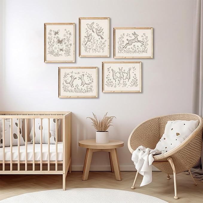 Nursery Woodland Animal Wall Art Baby Boy Canvas Wall Decor Vintage Forest Animal Art Prints Kids Room Poster Cottagecore Deer Fox Pictures Painting Neutral Artwork for Bedroom 8x10x5 Inch Unframed