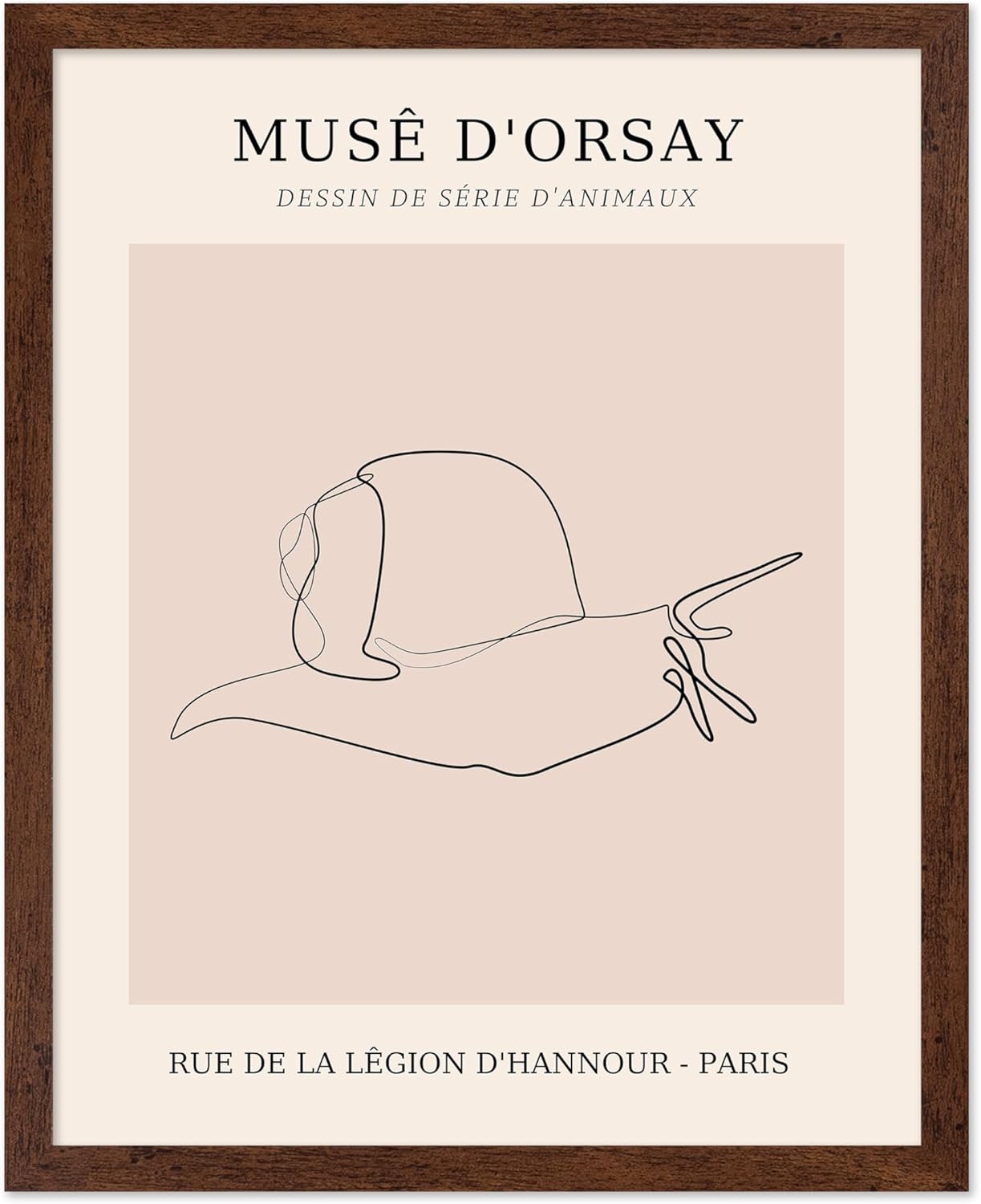 Poster Master Vintage Poster - Retro One Line Snail Drawing Print - Snail Line Art - Minimal Gift for Men, Women, Animal Lover - Abstract Wall Decor for Home, Office, 11x14 Brown Framed