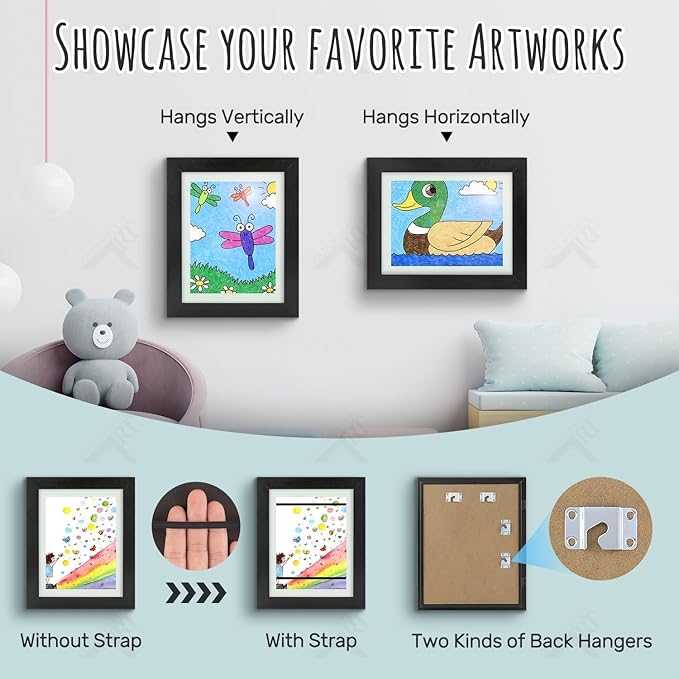 Golden State Art, 8.5x11 Kids Art Frames, Front-Opening Picture Frame Great for Kids Drawings, Artworks, Children Art Projects, Schoolwork, Home or Office (Black, Set of 4)