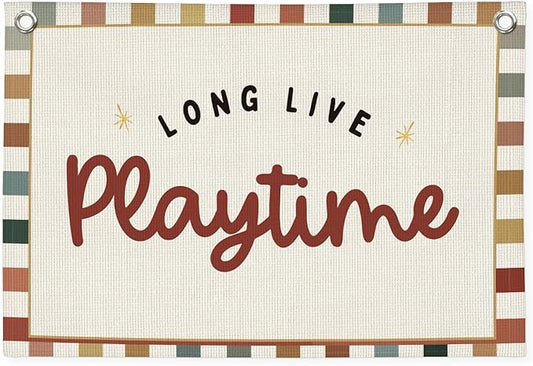 Playroom Wall Decor,Long Live Playtime Linen Canvas Banner,Playroom Decor Kids Room Nursery with Star Pattern Wall Decor for Toddler Boys Toy Room Bedroom,30x20 Inch