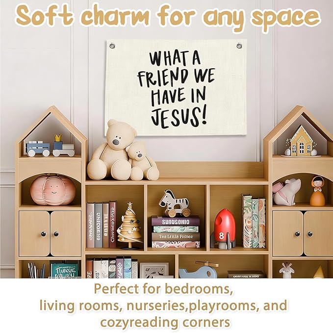 RTXLEZM Christian Home Room Decor, What a Friend We Have in Jesus Christian Canvas Banner Wall Hanging, Minimalist Bible Verse Wall Art Prints for Home Bedroom Prayer Room Church Decor, 20x30 Inch