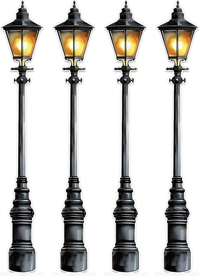Honoson 4 Pcs 6' Tall Mardi Gras Lamp Post Cutouts Winter Vintage Life Size Lamppost Photo Props New Orleans Carnival Street Light Wall Decorations for Masquerade Party Backdrop Home Decor (Cardboard)