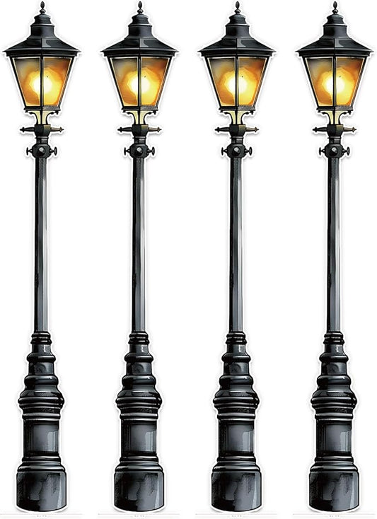 Honoson 4 Pcs 6' Tall Mardi Gras Lamp Post Cutouts Winter Vintage Life Size Lamppost Photo Props New Orleans Carnival Street Light Wall Decorations for Masquerade Party Backdrop Home Decor (Cardboard)