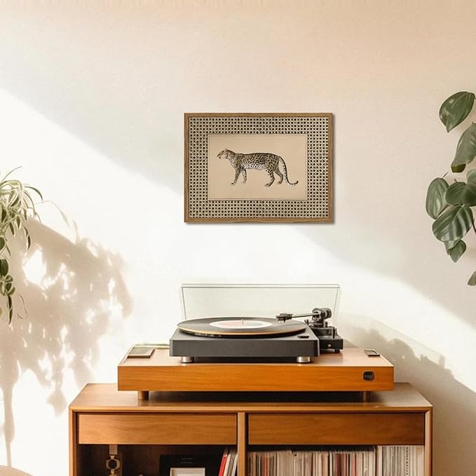 Vintage Leopard Wall Art Cheetah Safari Wall Decor Paintings, Wildlife Animal Poster Canvas Prints Aesthetic for Living Room Bedroom 16x24 inch Wood Framed