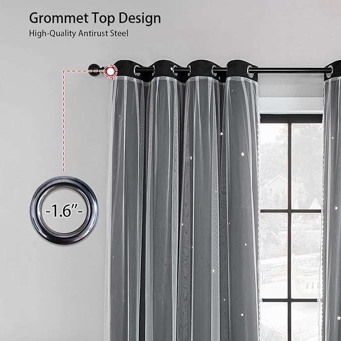 XiDi Curtains for Bedroom Windows, Black Curtains for Girls Bedroom, Unicorn Curtains for Kids Room, Blackout Curtains for Playroom 72 inchs Long 52 inches Wide 1 Panel Black