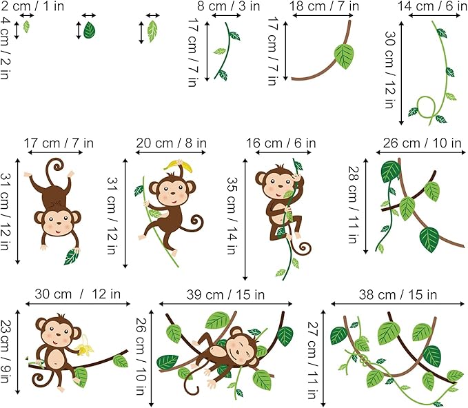 decalmile Monkey Climbing Tree Wall Decals Jungle Animals Wall Stickers Kids Room Baby Nursery Bedroom Wall Decor