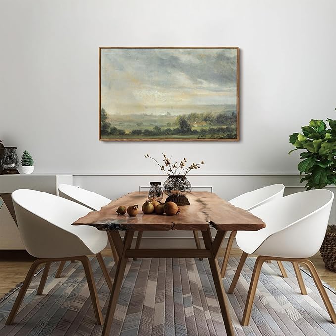 OIQArtOIQ Vintage Framed Wall Art Pastoral Landscape Canvas Art Prints Rustic Farmhouse Pictures Wall Decor Modern Cottagecore Paintings Artwork For Bedroom Kitchen Bathroom Office Living Room